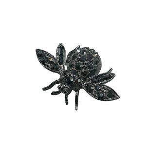 Vintage Black Bug Pin Brooch Enamel and Rhinestones Insect Beetle Japanned Style